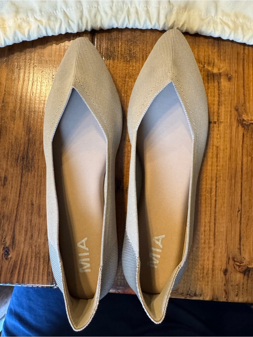 MIA Women's Pointed-Toe Flats in Taupe Knit